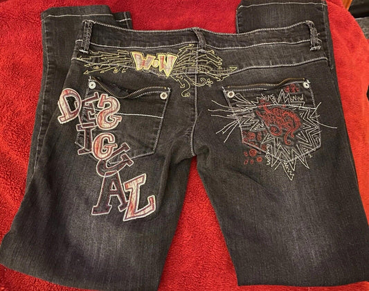 Desigual Black With Beautiful Pattern Jeans Size 36