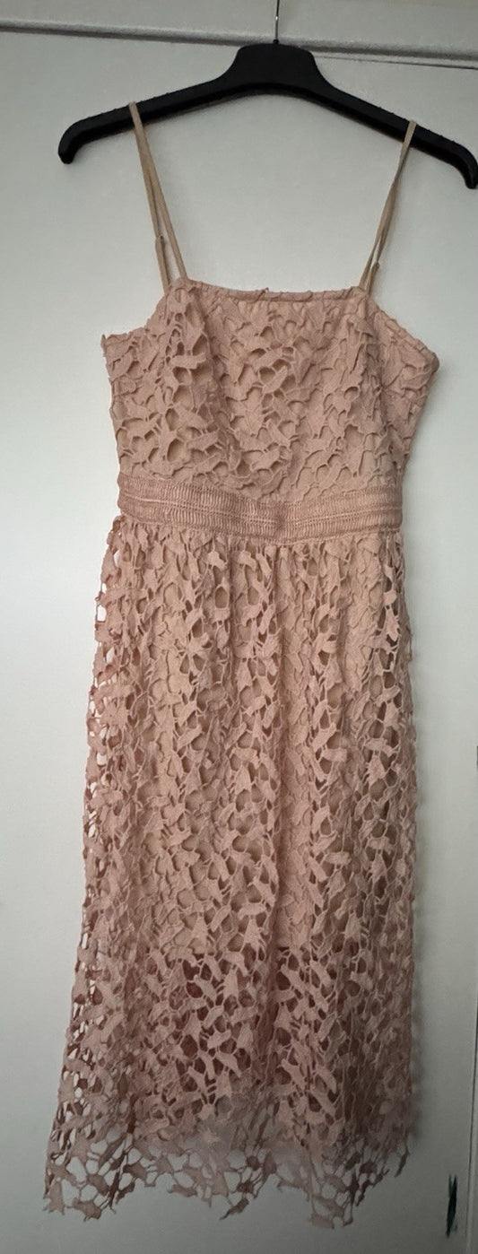 Boohoo Lace Detail Midi Skater Dress Pink Floral Size 14 New Tagged